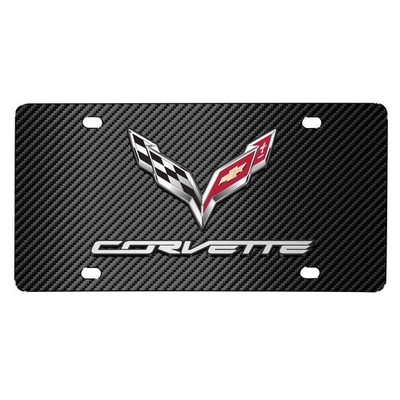 Chevrolet Corvette C7 3D Logo on Black Carbon Fiber Look Steel License Plate