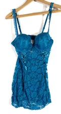 Cassandra Negligee Nightie Turquoise Blue Push Up Sheer Lace Small Bridal Sexy