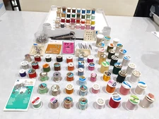 Huge Lot 84 Thread Spools- Many colors, various brands & types   Needles   Misc.