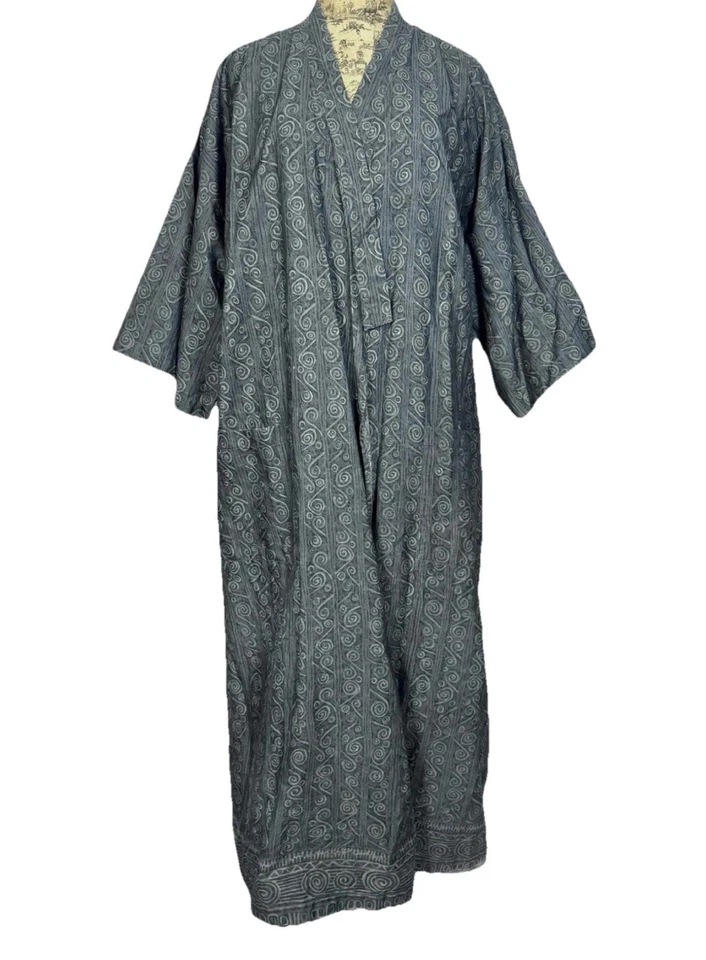 Bata Kimono Peruvian Connection Larga-51” Algodón Gris Geométrica Manga 1/2 Talla S Foto 4 de 4
