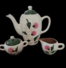 Vintage Stangl Pottery Thistle Coffee Pot w/ Lid 9" Tall With Suger & Creamer