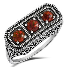 1CT Red Fire Opal 925 Solid Sterling Silver Nouveau Style Ring Sz 6,7,8,9 US8