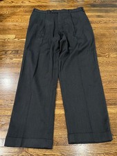 Brooks Brothers 346 Pants Men 35x30 Black 100 Wool Dress Pleated Cuffed Preppy