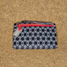 NWT Chico's 2pc Trellis Slip Case Nesting Pouches Wristlet Black/Red Wallet