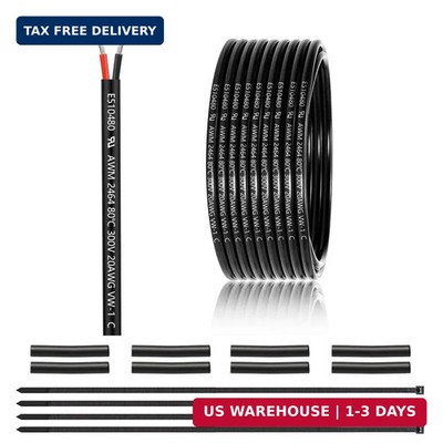 20 Gauge 2 Conductor Electrical Wire 25FT, UL 2464 20 AWG 2 Wire Cable Tinned Co