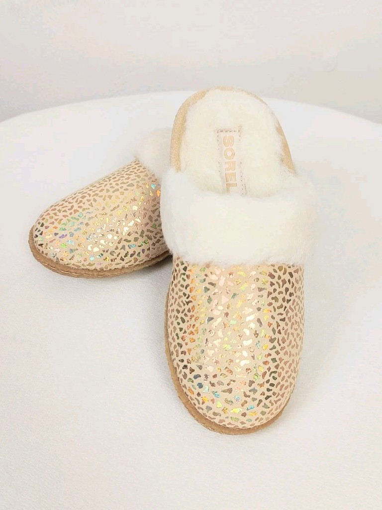 PANTOFOLA D’ORO Sorel Youth Nakisha Slide II ciabatte bambini taglia 1 scarpe bambina oro ceramica marrone