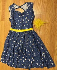 Weissman Adult Dance Costume Blue Floral Yellow Size MA Incl Hairclip Matching