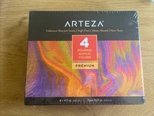 Arteza Pouring Acrylic Paints | Iridescent Sherbet Tones | Set of 4 4oz Bottles