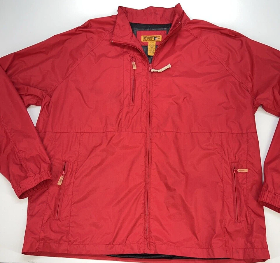 Chaqueta Sperry Top Sider Cremallera Completa Nylon Shell Manga Larga Hombres XXL Roja Foto 2 de 4