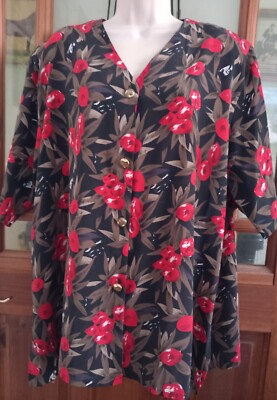 Brandneu mit Etikett Vintage 80er Deadstock Blumen Bluse Top Gr. 20 22 Rockerbilly Boho Hiphop