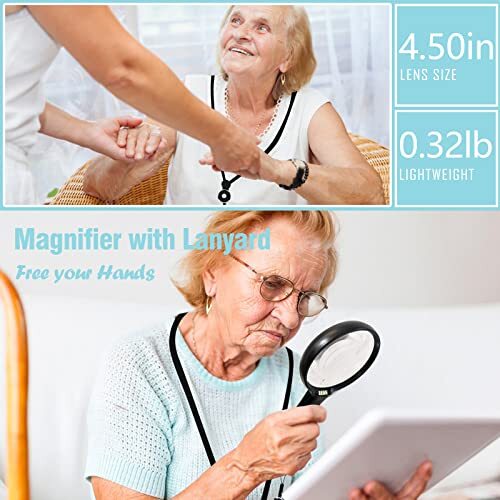Große Lupe mit Licht zum Lesen, 4,5 Zoll Objektiv, 3X, 6X 4,5 Zoll Objektiv - Bild 3 von 6