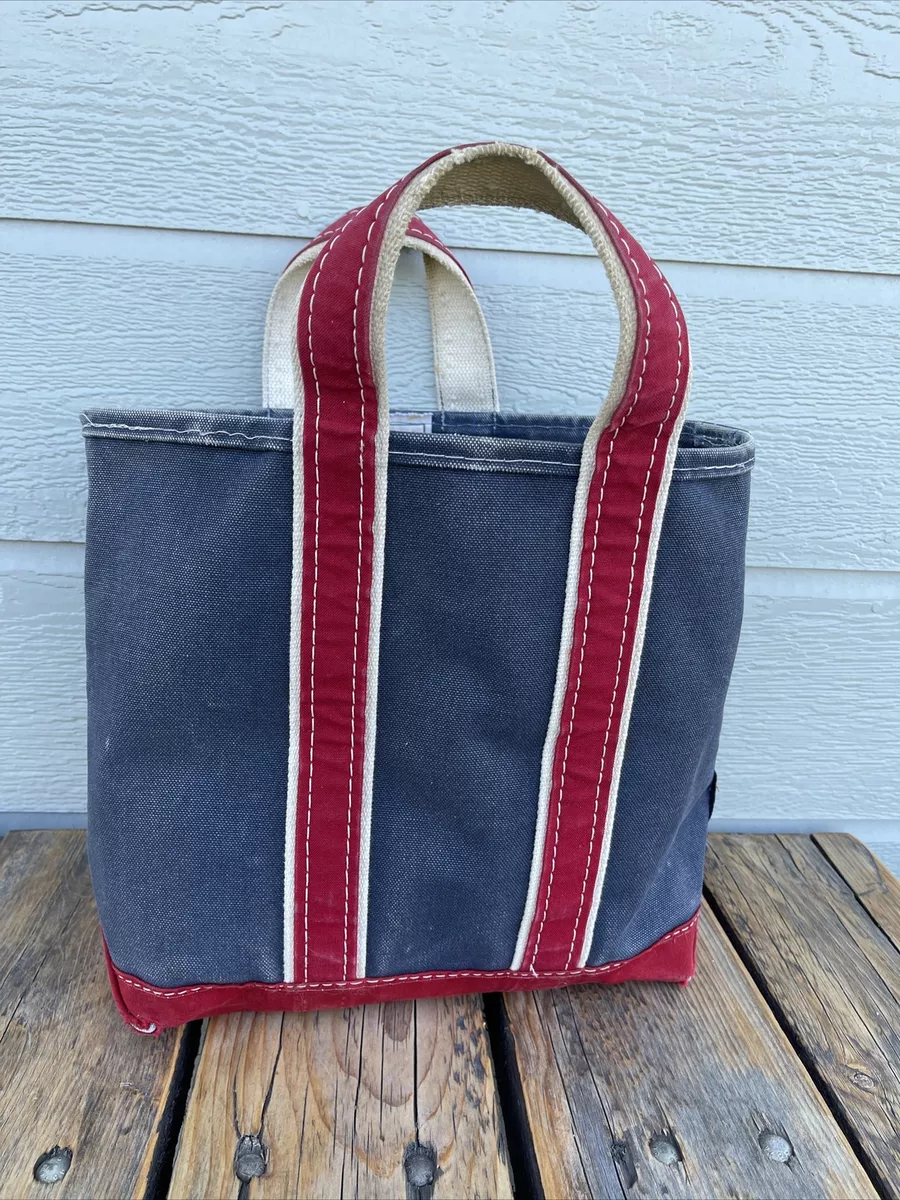 RARE Vintage 80s L.L.Bean Boat and Tote Bag Faded NAVY BLUE w/ Red Trim USA