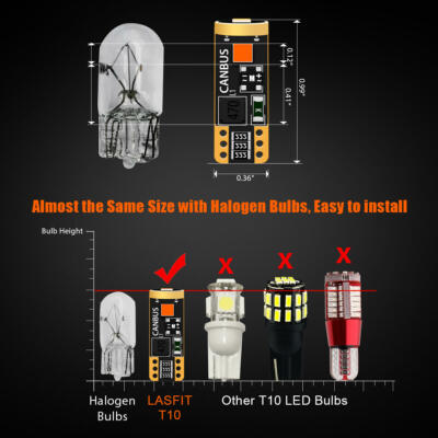 Lasfit Amber LED Sidemarker Bulbs - T10 168 192 Size, 3000K Yellow, CANBus Ready (Pack Of 2)