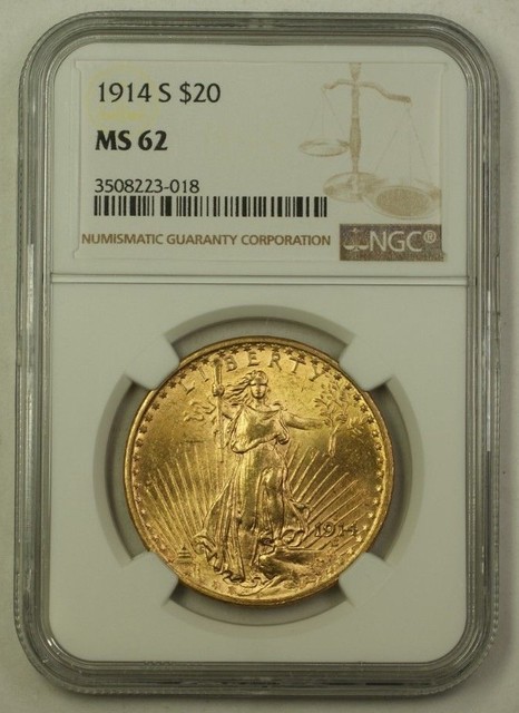 1914 S Us St Gaudens Double Eagle 20 Gold Coin Ngc Ms 62