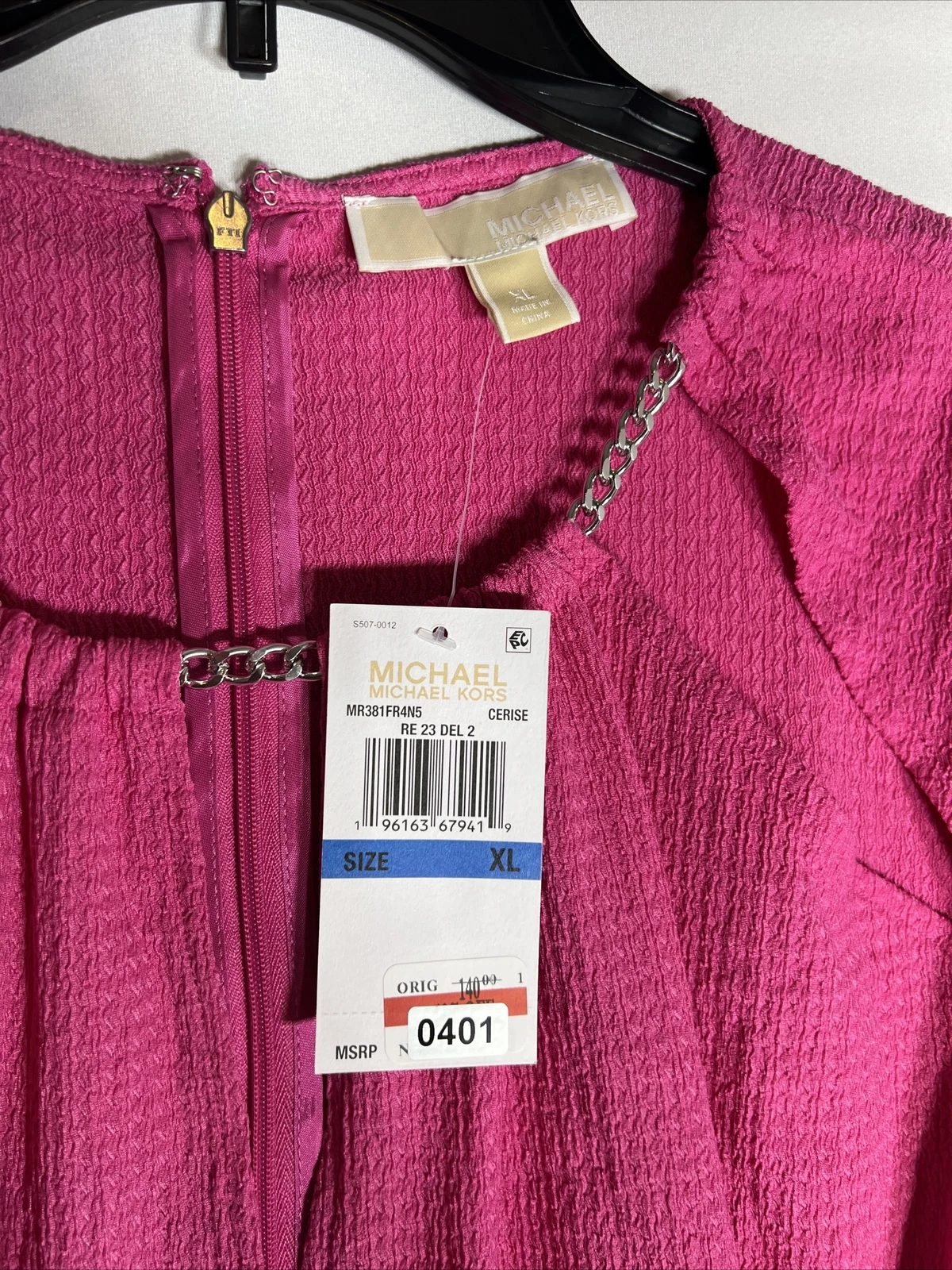 Abito ritagliato da donna Michael Michael Kors collo a catena rosa ciliegia US XL