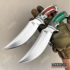 10" Full Tang Fixed Blade Knife Wood Inlay Handle Survival Knife Camping Knife