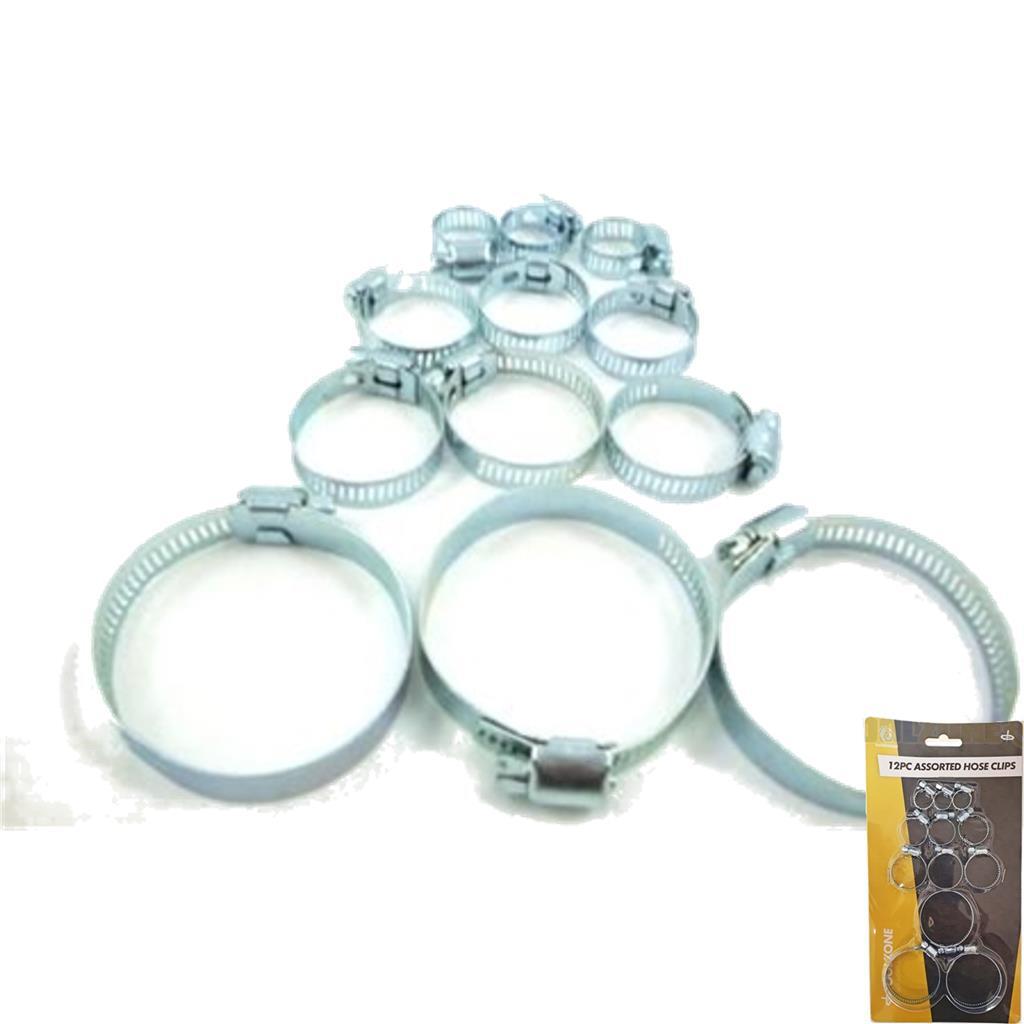 Toolzone 12pc Jubilee Stainless Steel Hose Clamp Fuel Pipe Clips Set 6mm - 51mm
