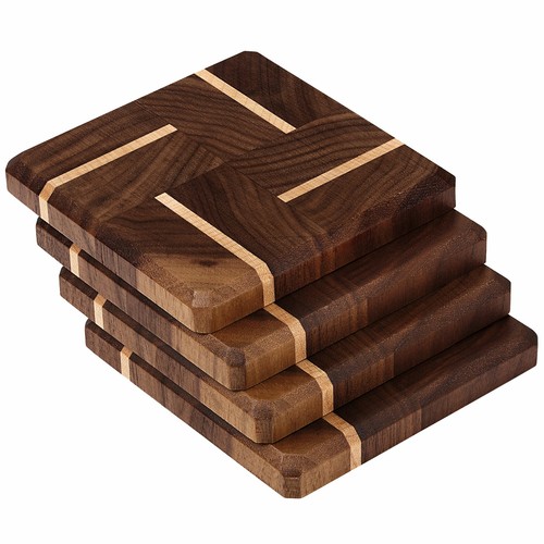 Luxury Walnut & Maple Wood Coasters End Grain Set of 4 Made in the USA - Picture 2 of 6