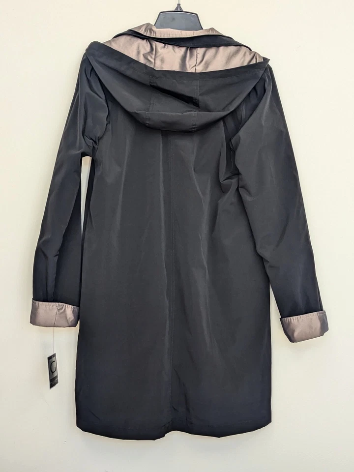Gallery Contrast Trim Hooded Rain Coat, Small, Black - Image 4 of 4