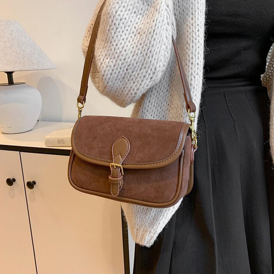 Suede Leather Vintage Nubuck Leather Underarm Bag for Work and