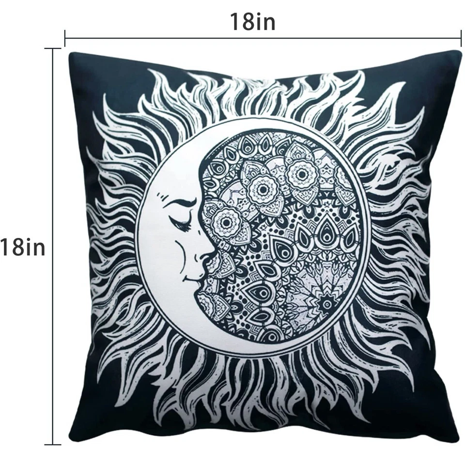 4 Fundas de Almohada 2 Juegos de 2 Fundas de Almohada Estilo Bohemio Sol y Luna Estampado Doble Cara Foto 3 de 4