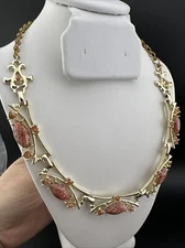 Vintage Emmons Gold Tone Necklace, Brown Glittering Stones 8 inches