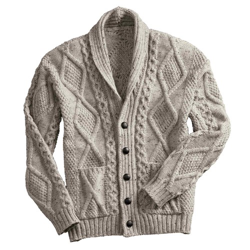 Men's Aran Shawl Collar Cable Knit 