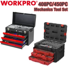 WORKPRO 450PC/408PC Mechanics Tool Set Heavy Duty Case Box Ratchet Socket Wrench
