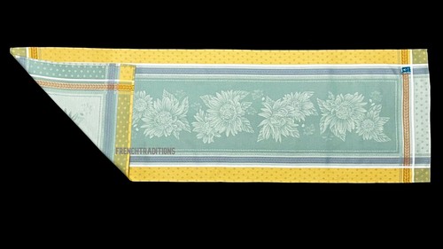 French Provencal Jacquard Woven Runner Sunflowers Green Made in France - Picture 3 of 4