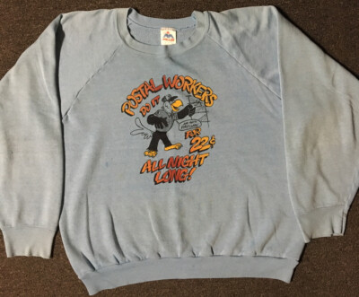 Vtg 80s USPS Postal Workers Do It All Night Faded Sweatshirt L XL