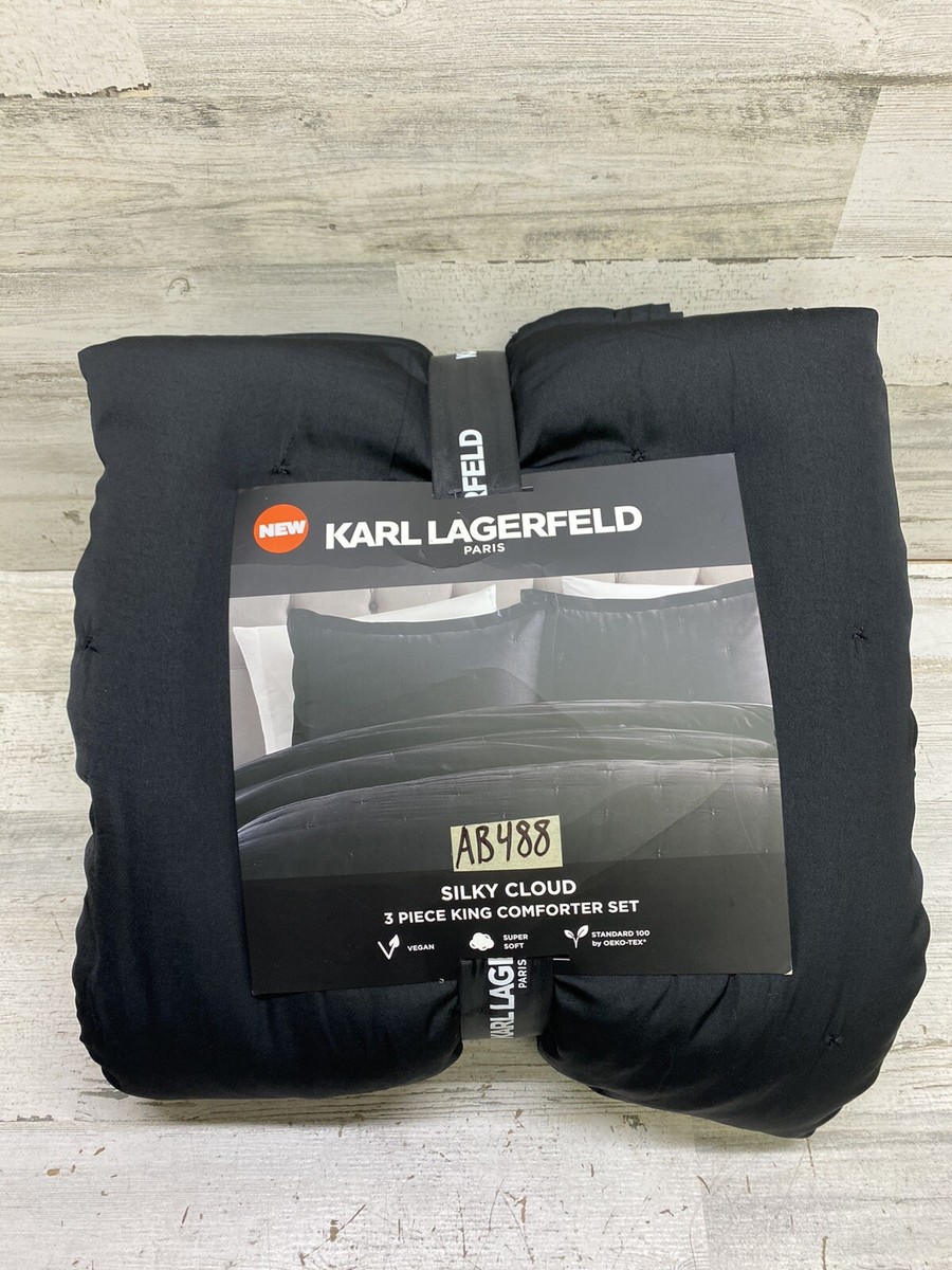 Karl Lagerfeld Silky Cloud King Black Comforter & Shams Set New | eBay