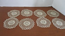 VINTAGE Set of 8 Beige SMALL ROUND CROCHET DOILIES COASTERS