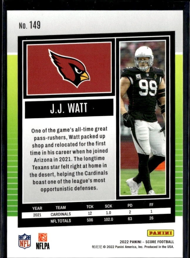 2022 SCORE GREEN SPOKES #149 J.J. WATT (125/125) - Image 2 of 2