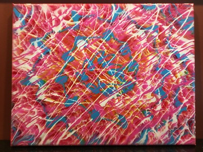 Super Swirl Pink Gold Blue White Original Abstract Acrylic Pour Painting Canvas