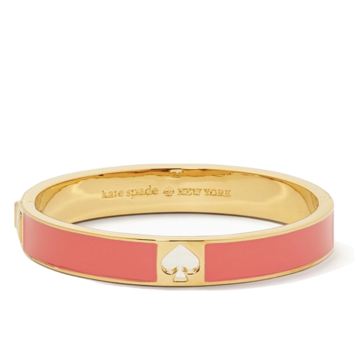 BRACCIALE KATE SPADE HOLE PUNCH VANGA CORALLO E ORO NUOVO CON ETICHETTE CON SACCHETTO ANTIPOLVERE