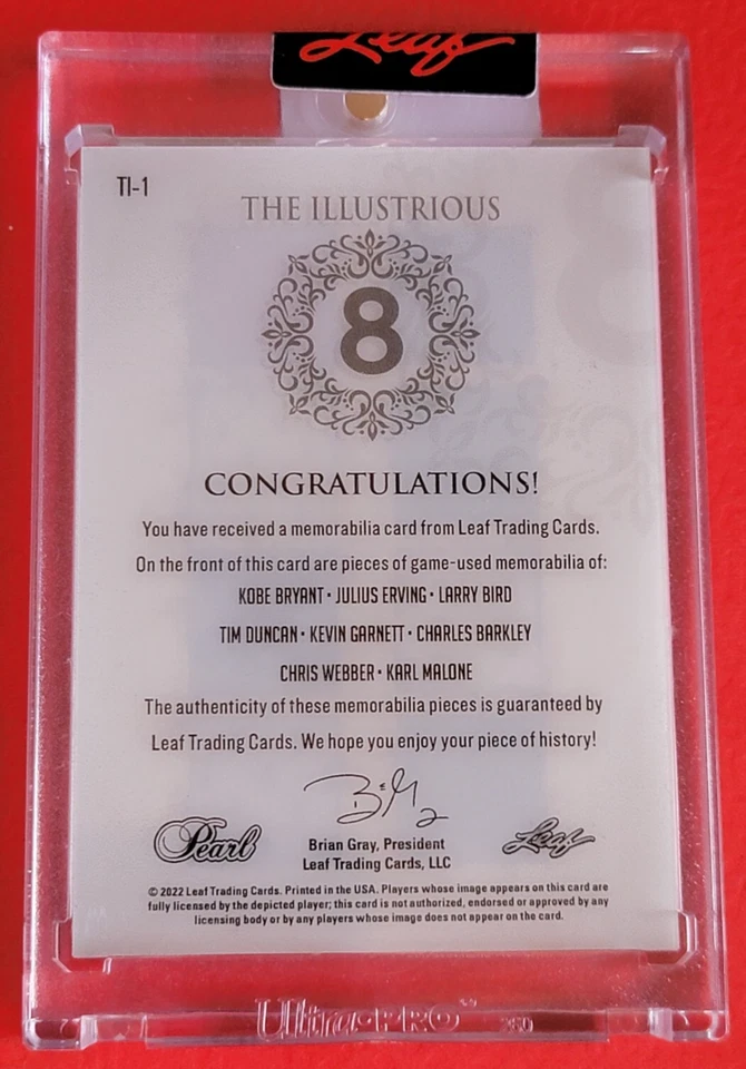 KOBE BRYANT JERSEY CARD #8/15 LARRY BIRD DR J CHARLES BARKLEY GARNETT LEAF PEARL - Image 3 of 3
