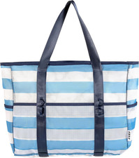 Mesh Beach Bag, Large Beach Tote with Top Zipper, 9 Pockets, Inner Waterproof...