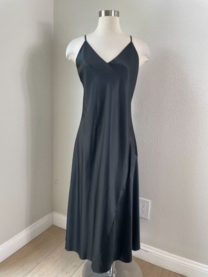 NEW Natori Womens Small Black Glamour Slip Dress Sleeveless Satin Midi