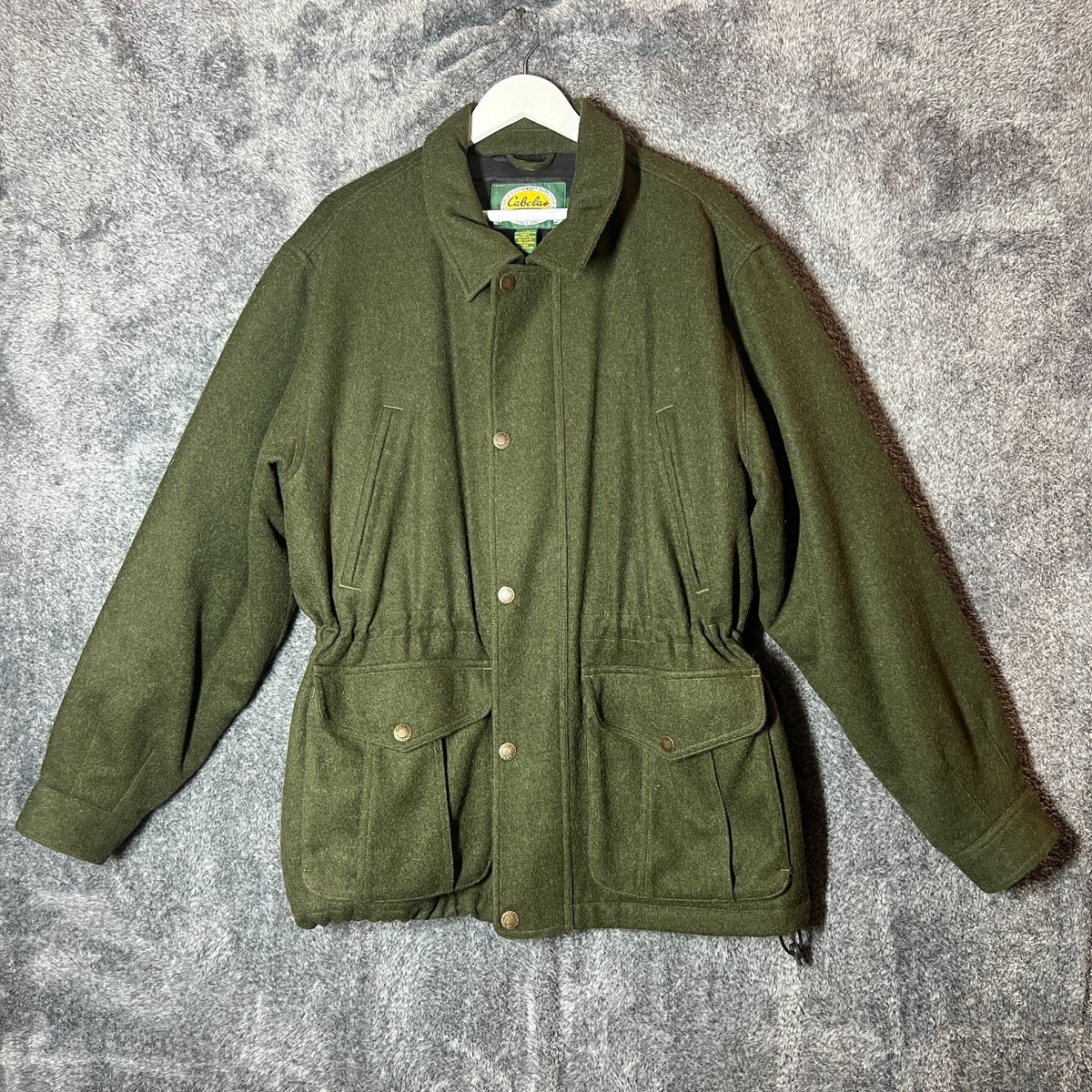 CABELAS Mackinaw Jacket Mens Large Green Alpaca Wool Hunting Coat
