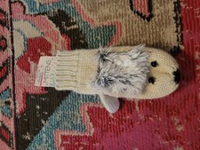 NEW girls youth kids sheep furry mittens adult sie button eyes novelty warm knit