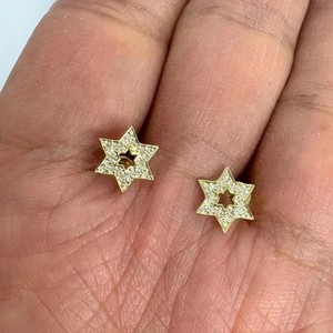 Authentic 1.50Ct Round Cut Real Moissanite Star Of David Earrings 14k Yellow Gold Plated