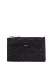 Celine Triomphe Embossed Zipped Leather Card Holder Women's Black