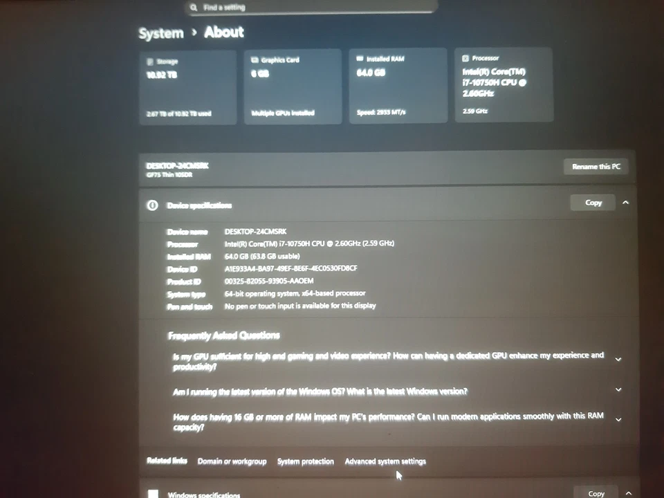 MSI GF75 Thin 10SDR 17.3" Gaming Laptop I7 10750H, 64GB DDR4 RAM, GTX 1660Ti - Image 2 of 4