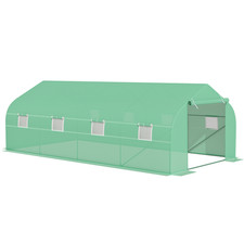 Greenhouse 6x3x2m Green Steel Frame PE Walk-In Polytunnel Large w/ Roll-Up Door