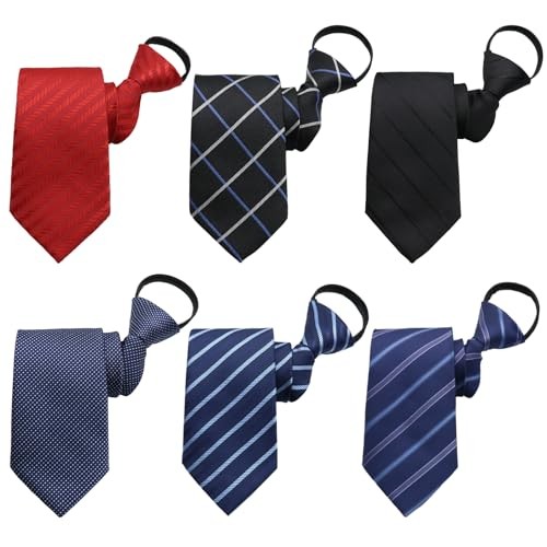Zipper Ties for Men Adjustable Pre Tied Mens Necktie Set Classic Elegant-6pcs