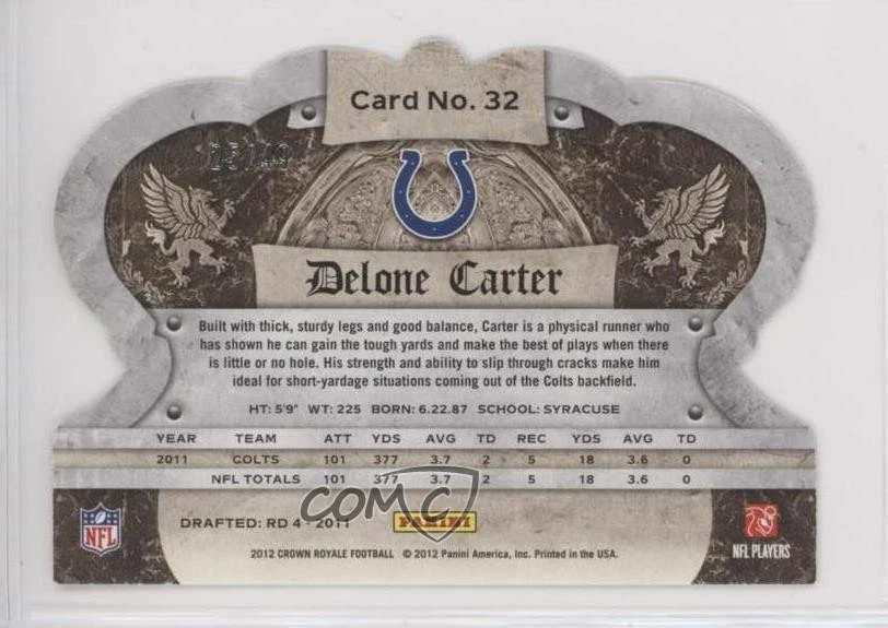 2012 Crown Royale Green /49 Delone Carter #32 - Image 2 of 2