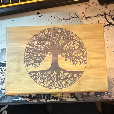 Wooden Decorative Box Tree of Life Pattern Lockable Hinged Lid Brown Gold