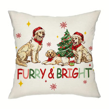 NEW Furry  Bright Golden Retriever Dogs Decorative Christmas Pillow Cover 18 in