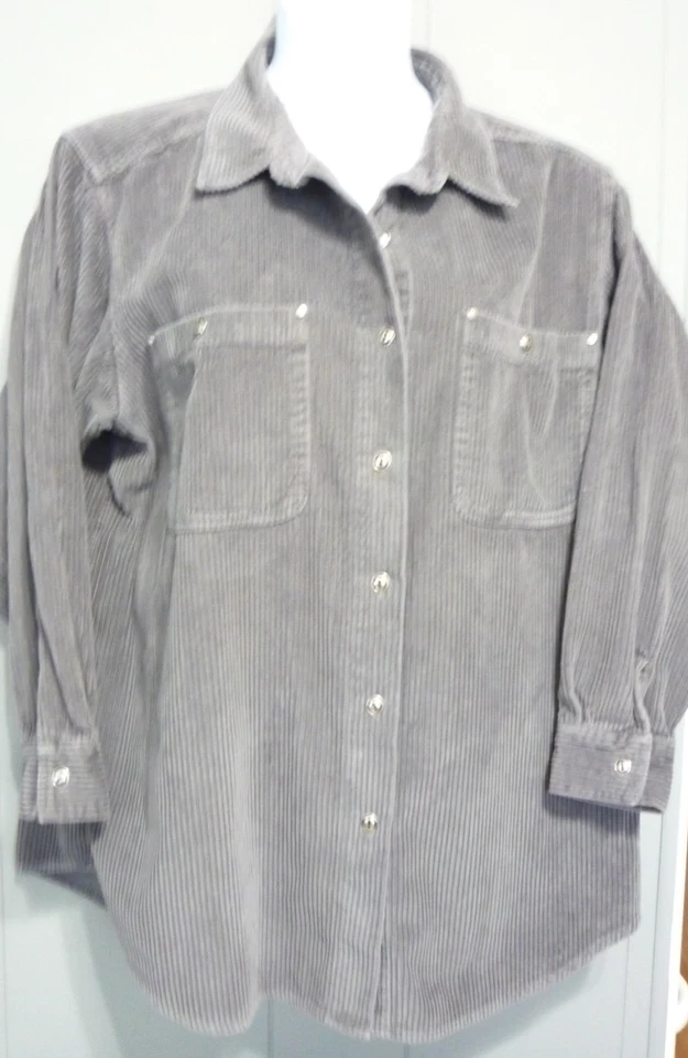 ROAMANS Gris Cazadora Ancha Ballena Pana Chaqueta Western Camisa Abotonada 3X Foto 2 de 4