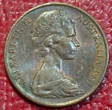 SOME TONING  AU/UNC 1981 AUSTRALIA 1 ONE CENT COIN-NOV595